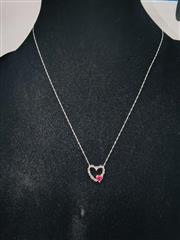 Ruby Diamond & Stone Necklace .03 CT. 10K White Gold 1.26g